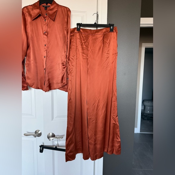 Banana Republic 100% Silk Terracotta Belay Wide-Leg Pants and Button Down - Picture 9 of 15